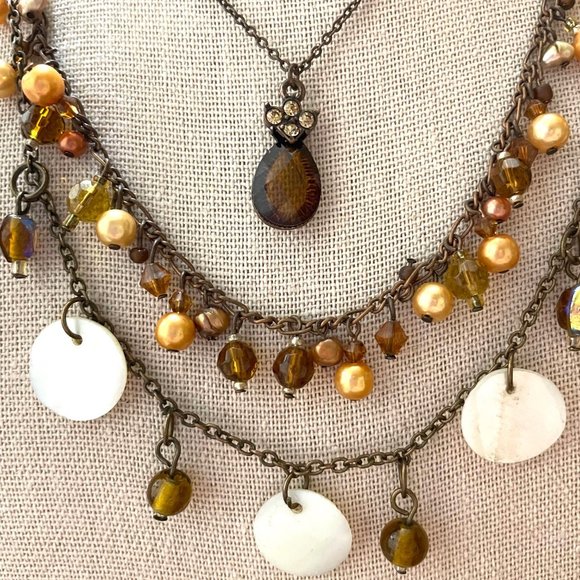 Beautiful Triple Strand Set - Bronze, Crystal, and Pearls - Picture 5 of 5